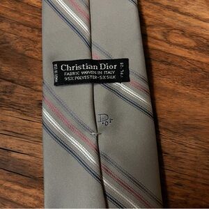 Dior Elegant Gray and Pink Striped Tie